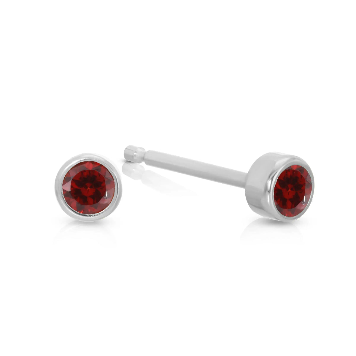 A pair of Birthstone Studs - Garnet (January) in white gold on a white background.