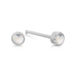 A pair of Birthstone Studs - Moonstone (June) in white gold on a white background. 