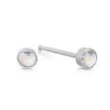A pair of Birthstone Studs - Moonstone (June) in white gold on a white background. 