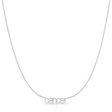 Petite Zodiac Necklace ‘cancer’ in white gold on a white background.