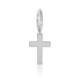 A white gold Cross Charm Pendant on a white background. 