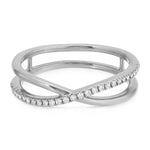 A Criss-Cross Diamond Duo Ring in white gold on a white background. 