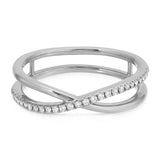 A Criss-Cross Diamond Duo Ring in white gold on a white background. 