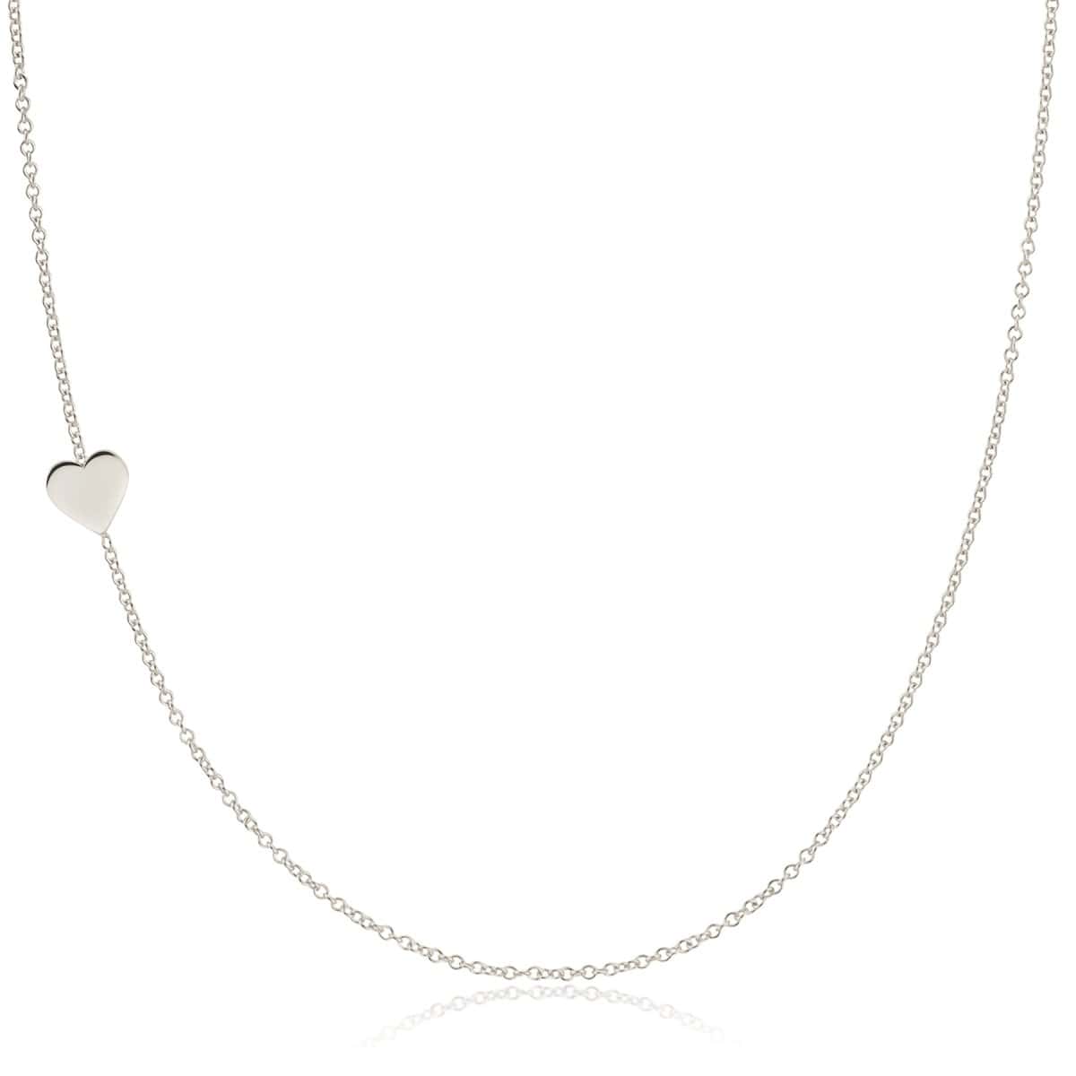 A white gold 14k Gold Asymmetrical Charm Necklace - Heart with a cable chain on a white background. 