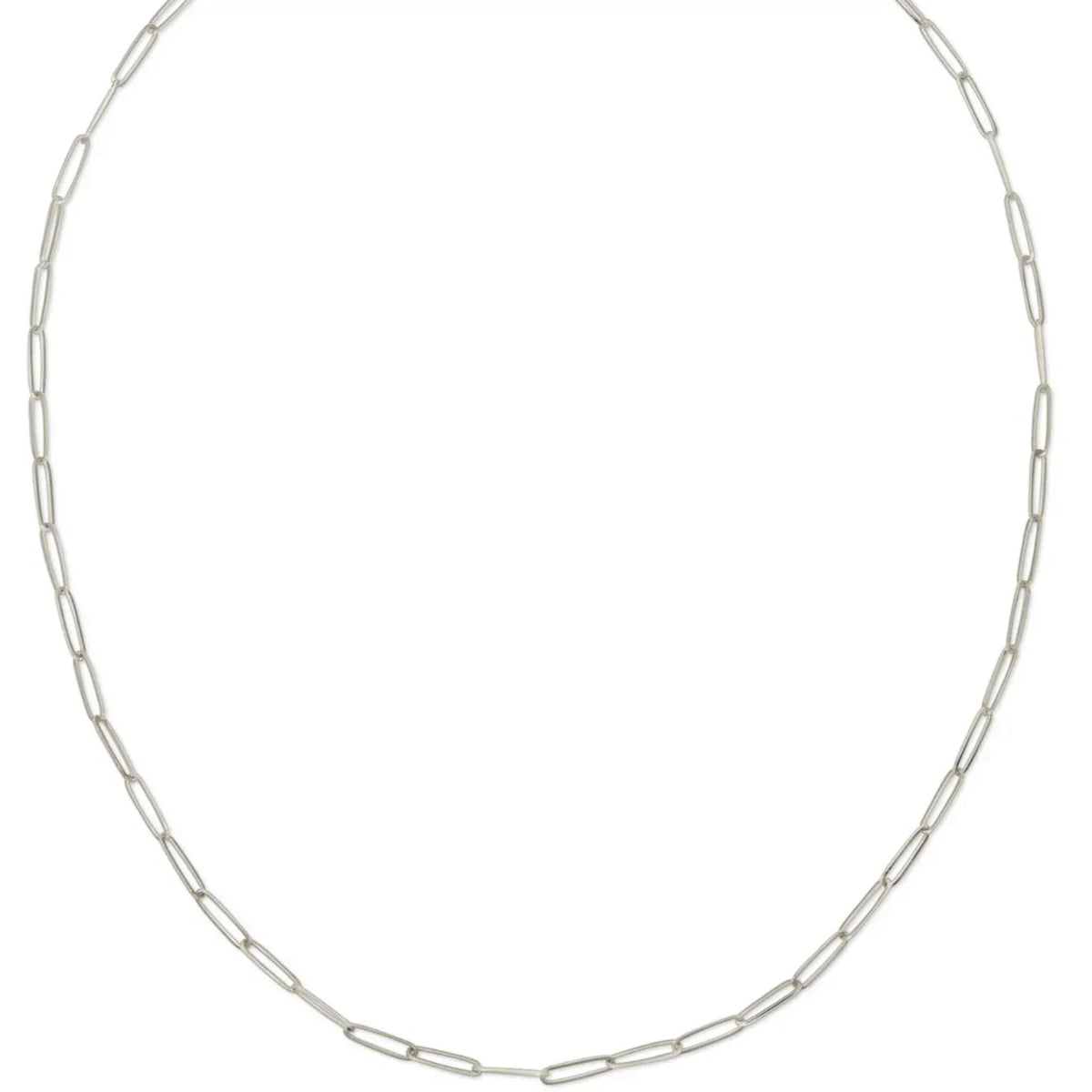 An Element Long Link Chain in white gold on a white background. 