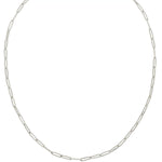 An Element Long Link Chain in white gold on a white background. 