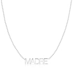 A Madre Necklace in white gold on a bead chain on a white background.