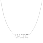 A Madre Necklace in white gold on a cable chain on a white background.