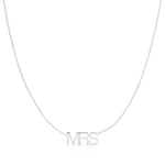 A MRS Necklace in white gold on a cable chain on a white background. 