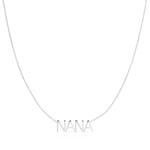 A NANA Necklace in white gold on a cable chain on a white background.