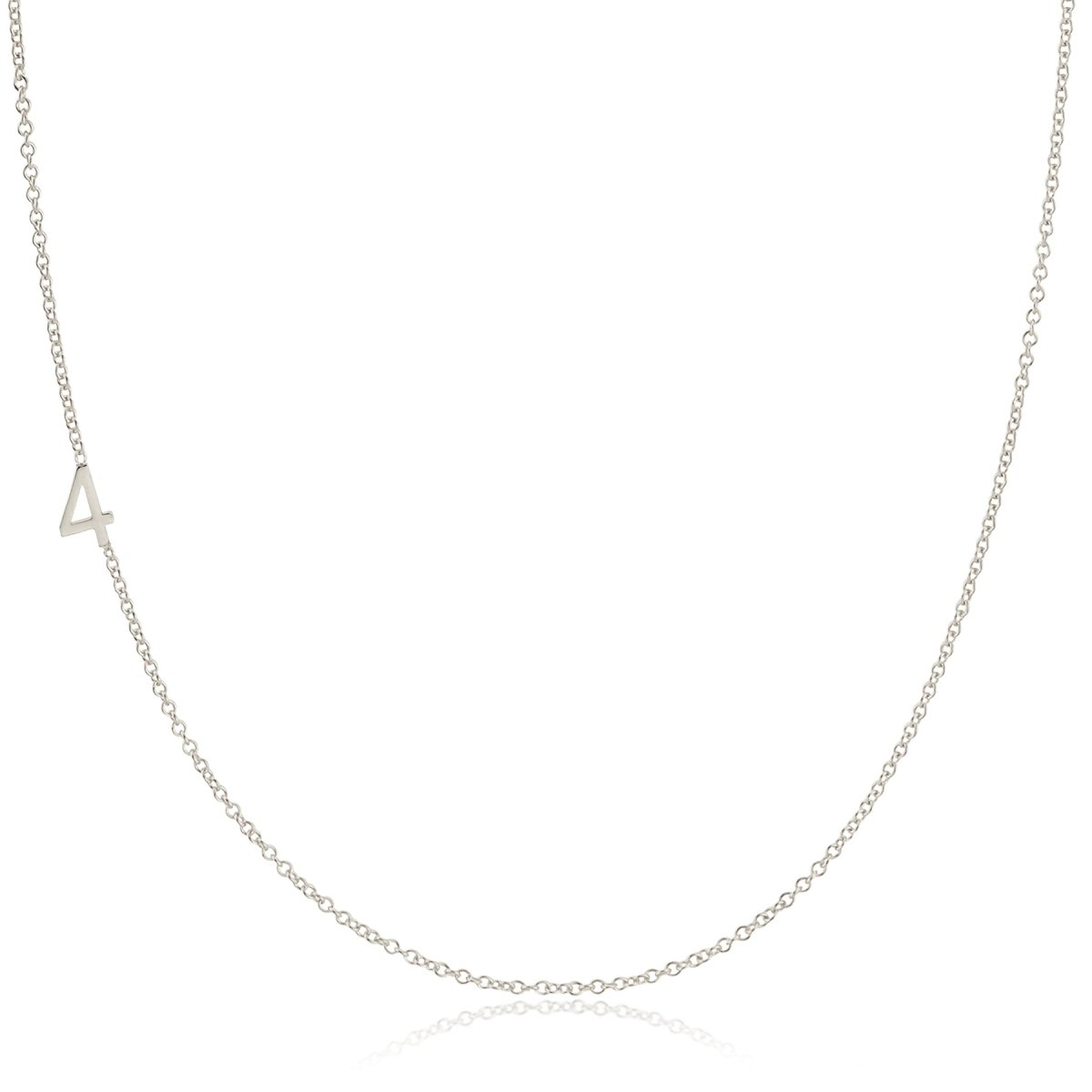 A white gold 14k Gold Asymmetrical Number Necklace - 4 on a white background. 