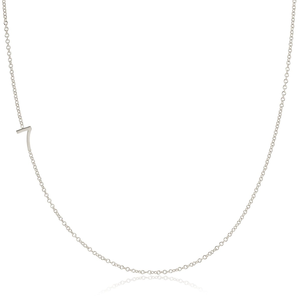 A white gold 14k Gold Asymmetrical Number Necklace - 7 on a white background. 