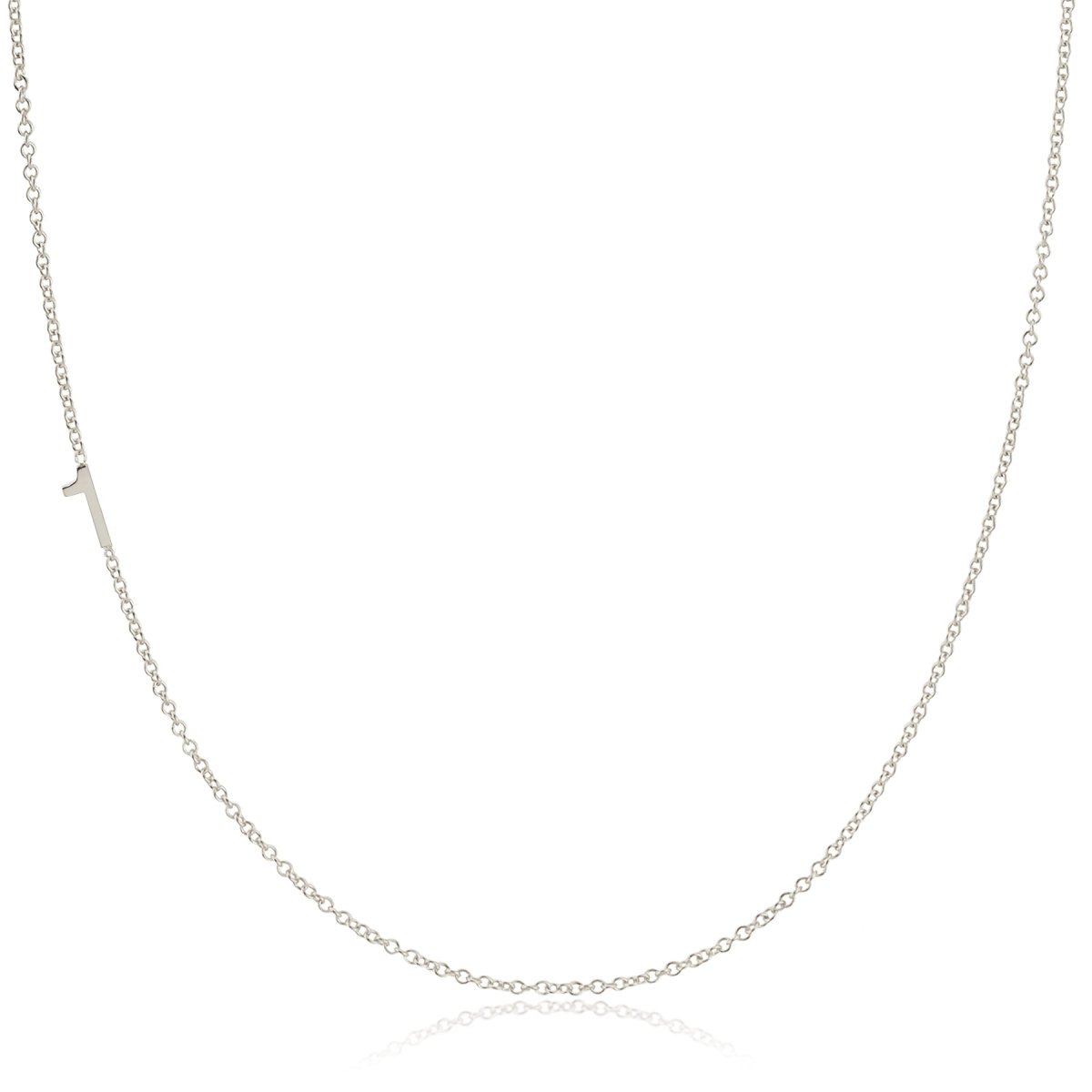 A white gold 14k Gold Asymmetrical Number Necklace - 1 with a cable chain on a white background. 