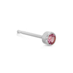 A Birthstone Stud - Pink Tourmaline (October) in white gold on a white background.