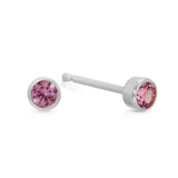 A pair of Birthstone Studs - Pink Tourmaline (October) in white gold on a white background.
