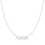 A Pavé 'GAGA' Necklace in white gold on a bead chain on a white background.