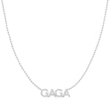 A Pavé 'GAGA' Necklace in white gold on a bead chain on a white background.