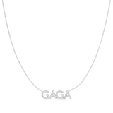 A Pavé 'GAGA' Necklace in white gold on a cable chain on a white background.
