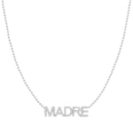 A Pavé 'Madre' Necklace in white gold on a bead chain on a white background.