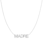 A Pavé 'Madre' Necklace in white gold on a cable chain on a white background.