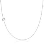 A white gold 14k Gold Asymmetrical Charm Necklace - Pavé Star of David with a cable chain on a white background. 