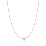 A Single Diamond Layering Necklace in white gold on a white background. 