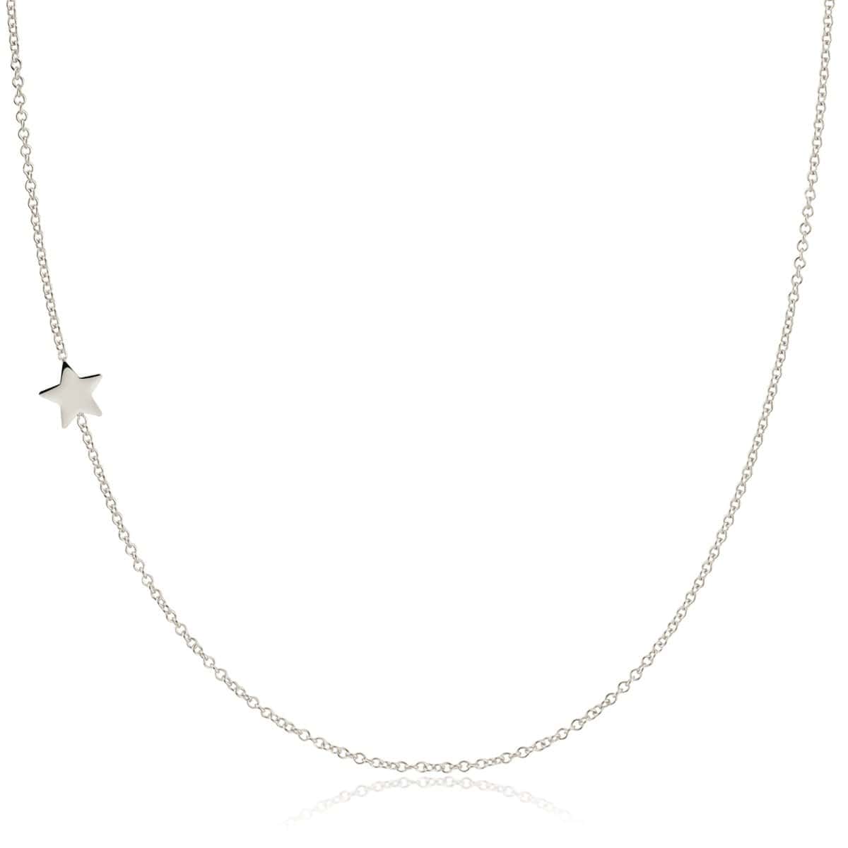 A white gold 14k Gold Asymmetrical Charm Necklace - Star with a cable chain on a white background. 