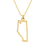 An Alberta necklace in yellow gold with a diamond on a white background. 