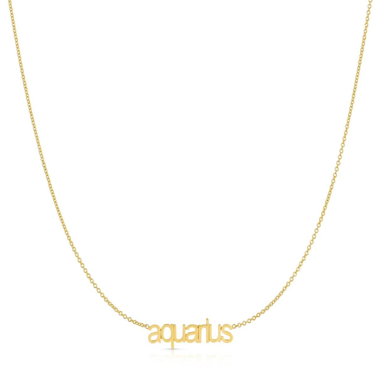 Petite Zodiac Necklace ‘aquarius’ in yellow gold on a white background.