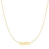 Petite Zodiac Necklace ‘aquarius’ in yellow gold on a white background.