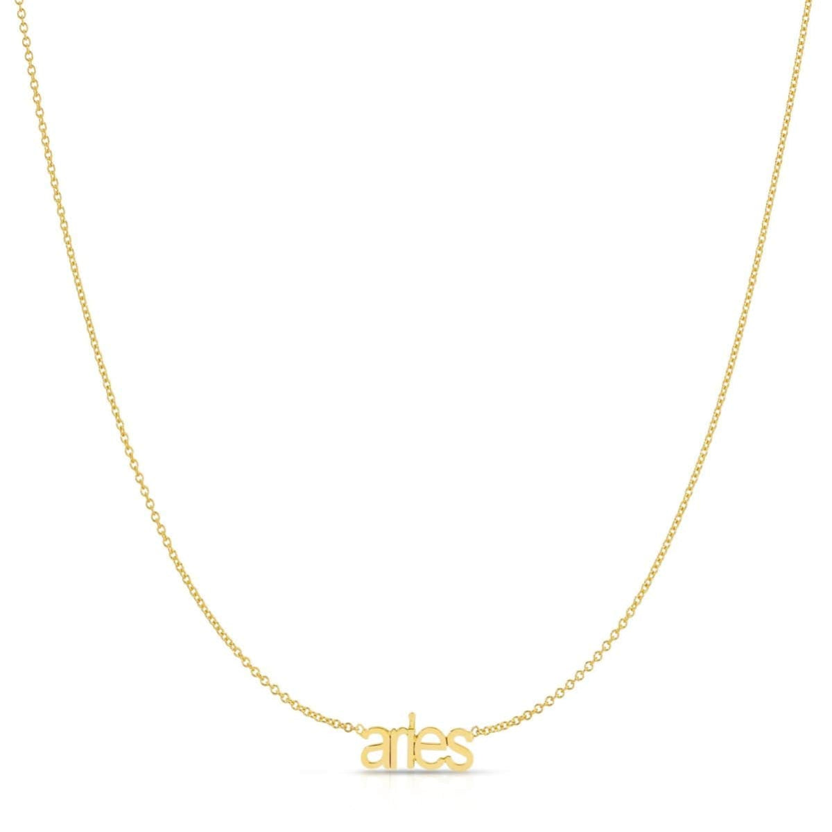 Petite Zodiac Necklace ‘aries’ in yellow gold on a white background.