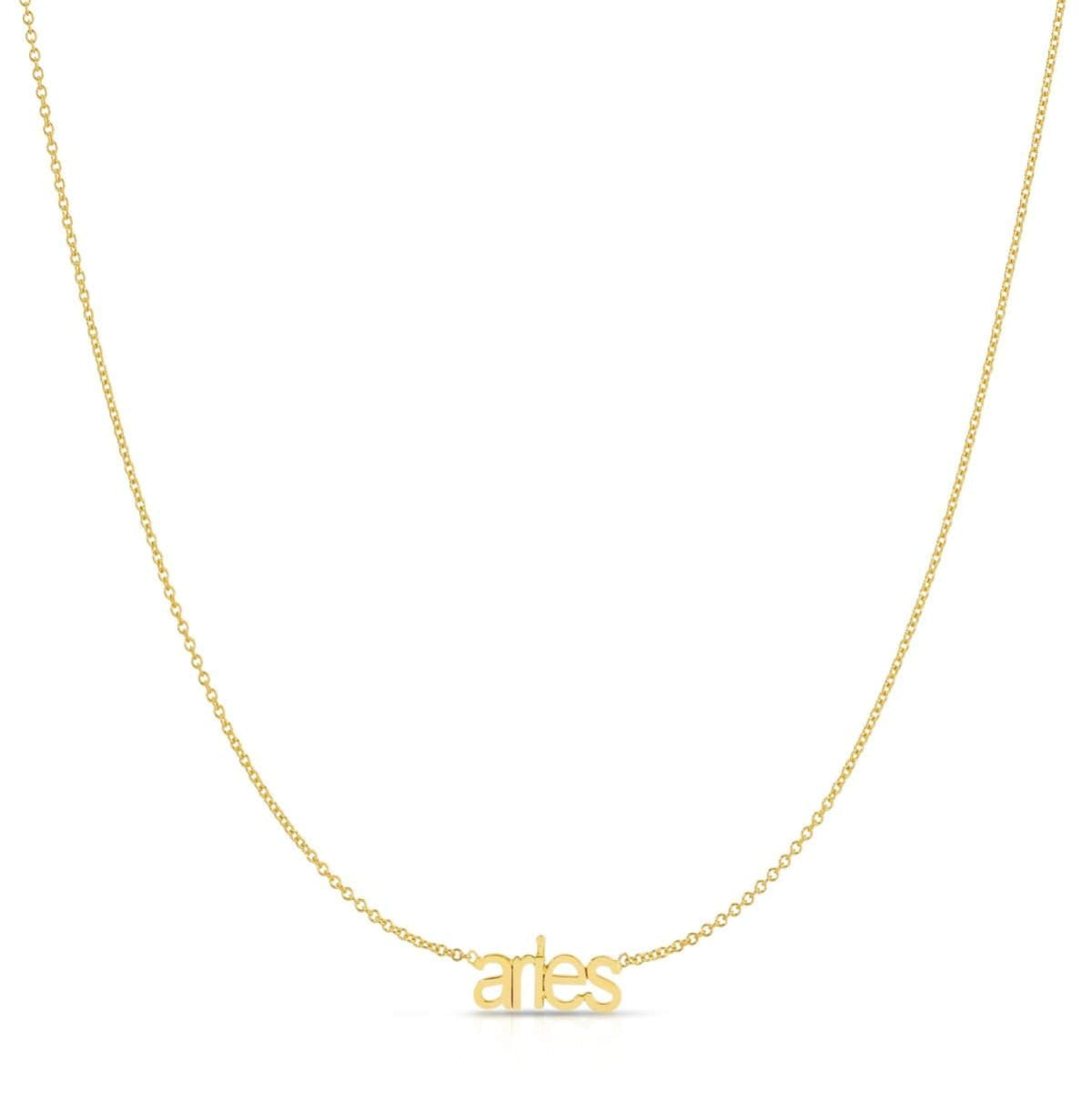 Petite Zodiac Necklace ‘aries’ in yellow gold on a white background.
