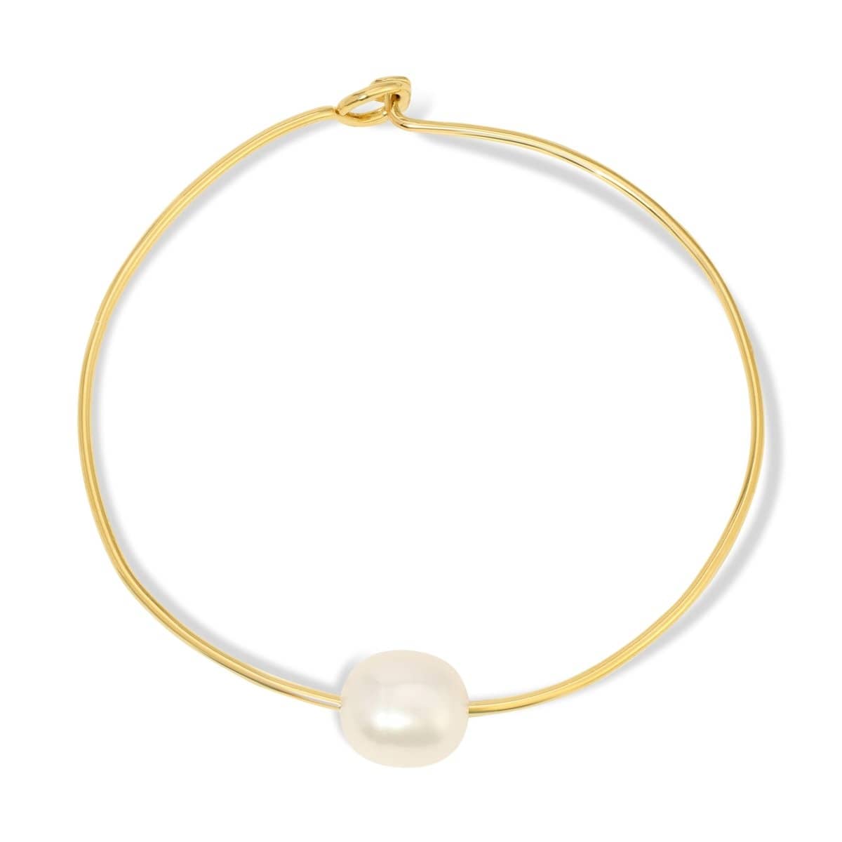 A Baroque White Pearl Bangle on a white background. 