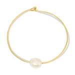 A Baroque White Pearl Bangle on a white background. 