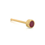 A Birthstone Stud - Ruby (July) in yellow gold on a white background.