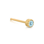 A Birthstone Stud - Aquamarine (March) in yellow gold on a white background.