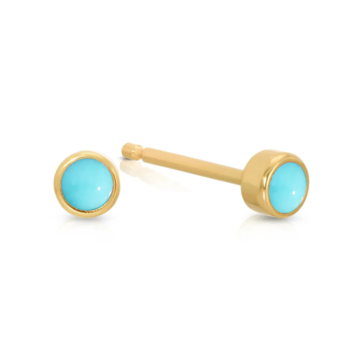 A pair of Birthstone Studs - Turquoise (December) in yellow gold on a white background.