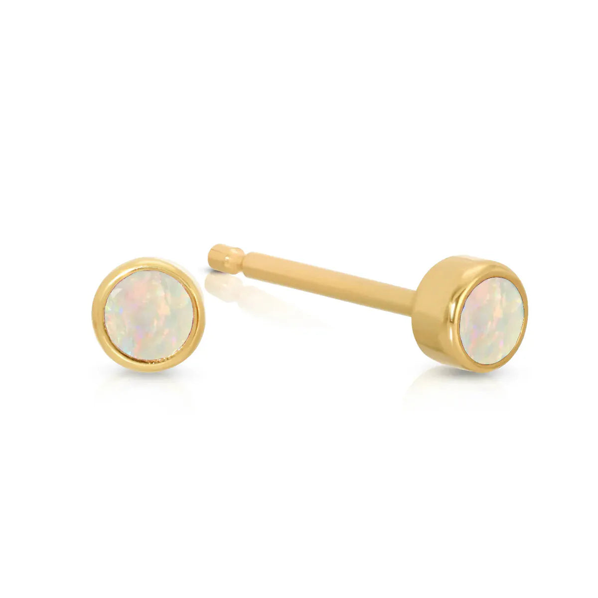 A pair of Birthstone Studs - Opal (October) in yellow gold on a white background.