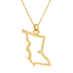 A British Columbia pendant necklace in yellow gold with a diamond on a white background.