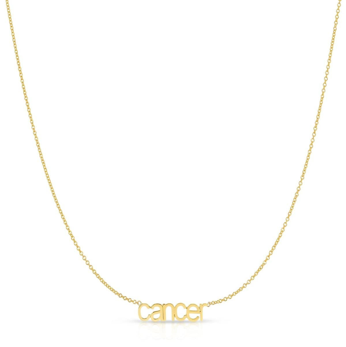 Petite Zodiac Necklace ‘cancer’ in yellow gold on a white background.