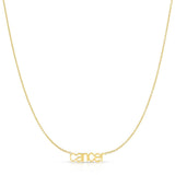 Petite Zodiac Necklace ‘cancer’ in yellow gold on a white background.