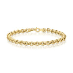 A Rolo Bracelet in yellow gold on a white background. 