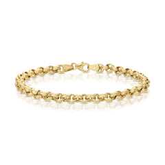 A Rolo Bracelet in yellow gold on a white background. 