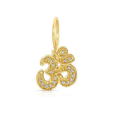 A yellow gold Pave Om Charm Pendant on a white background. 