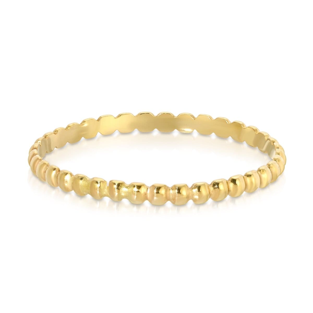 A Delicate Beaded Band in yellow gold on a white background. 