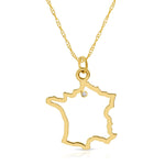 A France pendant necklace in yellow gold with a diamond on a white background.