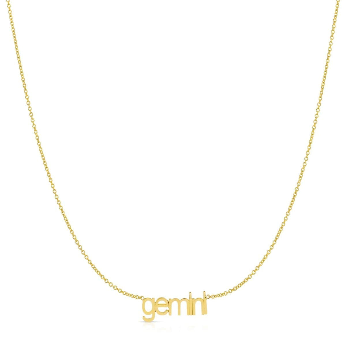 Petite Zodiac Necklace ‘gemini’ in yellow gold on a white background.