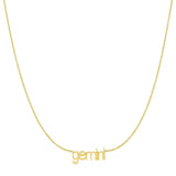 Petite Zodiac Necklace ‘gemini’ in yellow gold on a white background.