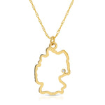 A Germany pendant necklace in yellow gold with a diamond on a white background.