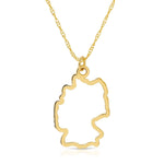 A Germany pendant necklace in yellow gold on a white background.  